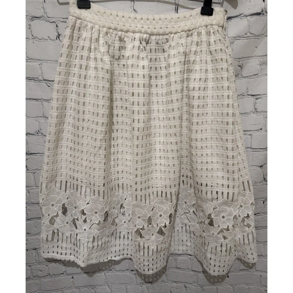 Blue Rain White Lace Cutout Midi Skirt Size Medium - Picture 1 of 9